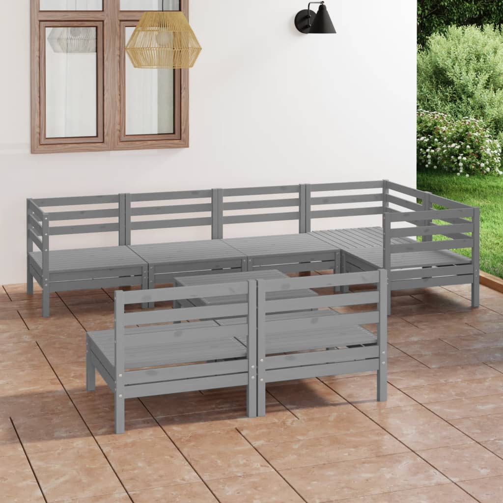 Set Divani da Giardino 8 pz in Legno Massello di Pino Grigio cod mxl 36585