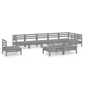 Set Salotto da Giardino 9 pz in Legno Massello di Pino Grigio 3082906