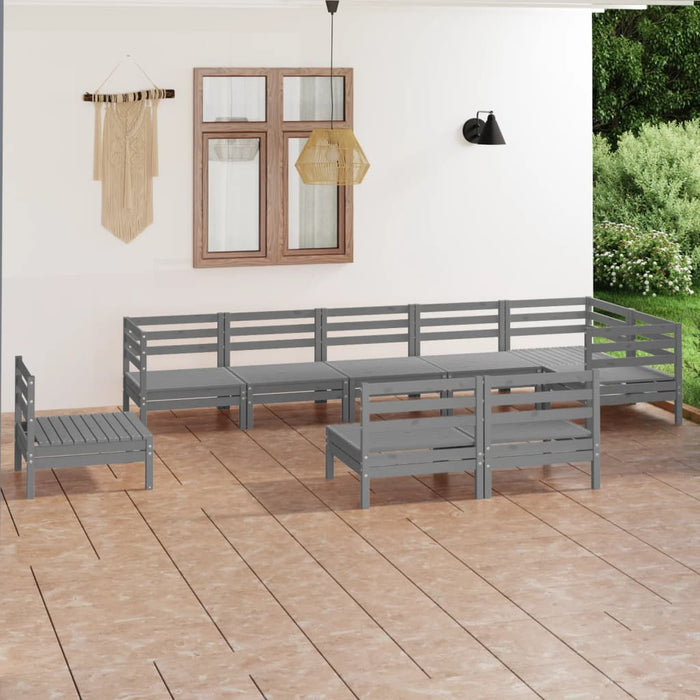 Set Salotto da Giardino 9 pz in Legno Massello di Pino Grigio 3082906