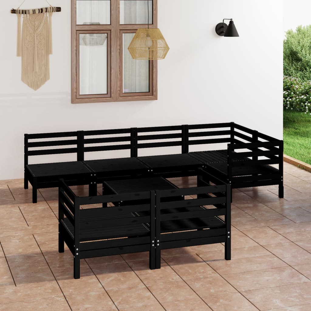 Set Salotto da Giardino 8 pz in Legno Massello di Pino Nero 3082923