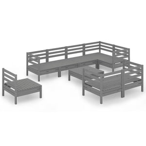 Set Salotto da Giardino 9 pz in Legno Massello di Pino Grigio 3082941