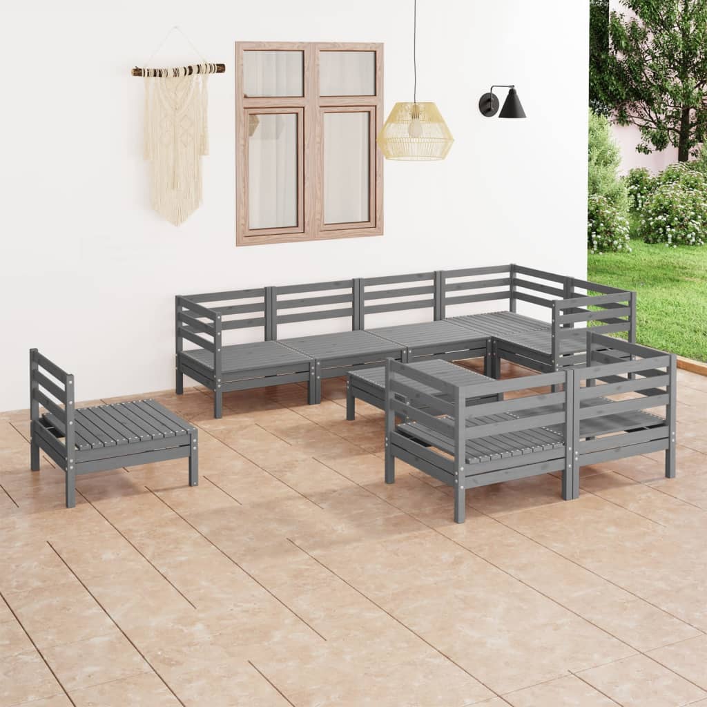 Set Salotto da Giardino 9 pz in Legno Massello di Pino Grigio 3082941