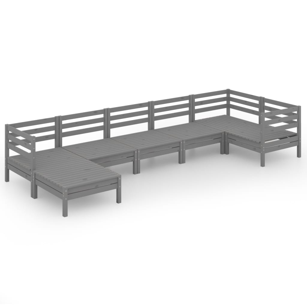 Set Divani da Giardino 7 pz in Legno Massello di Pino Grigio cod mxl 40782