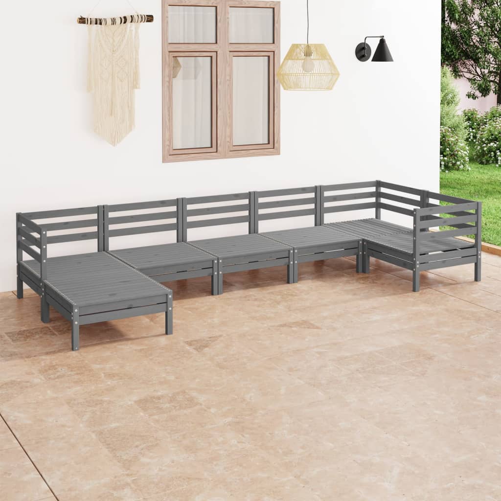 Set Divani da Giardino 7 pz in Legno Massello di Pino Grigio cod mxl 40782