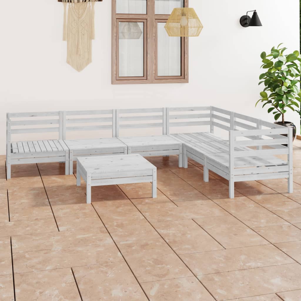 Set Salotto da Giardino 7 pz in Legno Massello di Pino Bianco 3083010