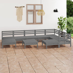 Set Divani da Giardino 10 pz in Legno Massello di Pino Grigio  cod mxl 36622