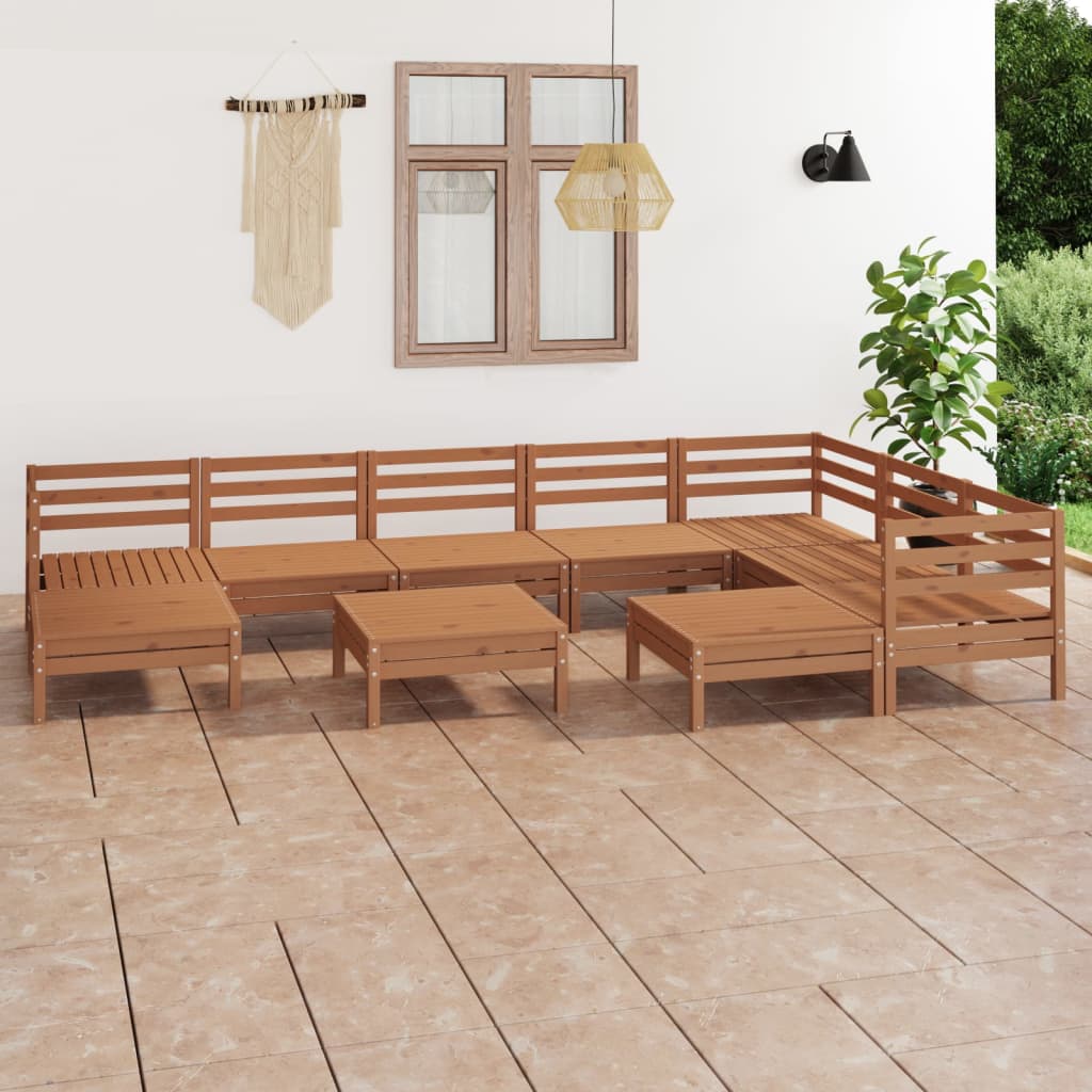 Set Salotto da Giardino 10 pz in Legno Massello di Pino Miele 3083032