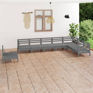 Set Salotto da Giardino 8 pz in Legno Massello di Pino Grigio 3083046