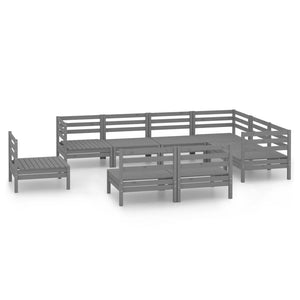 Set Salotto da Giardino 9 pz in Legno Massello di Pino Grigio 3083056