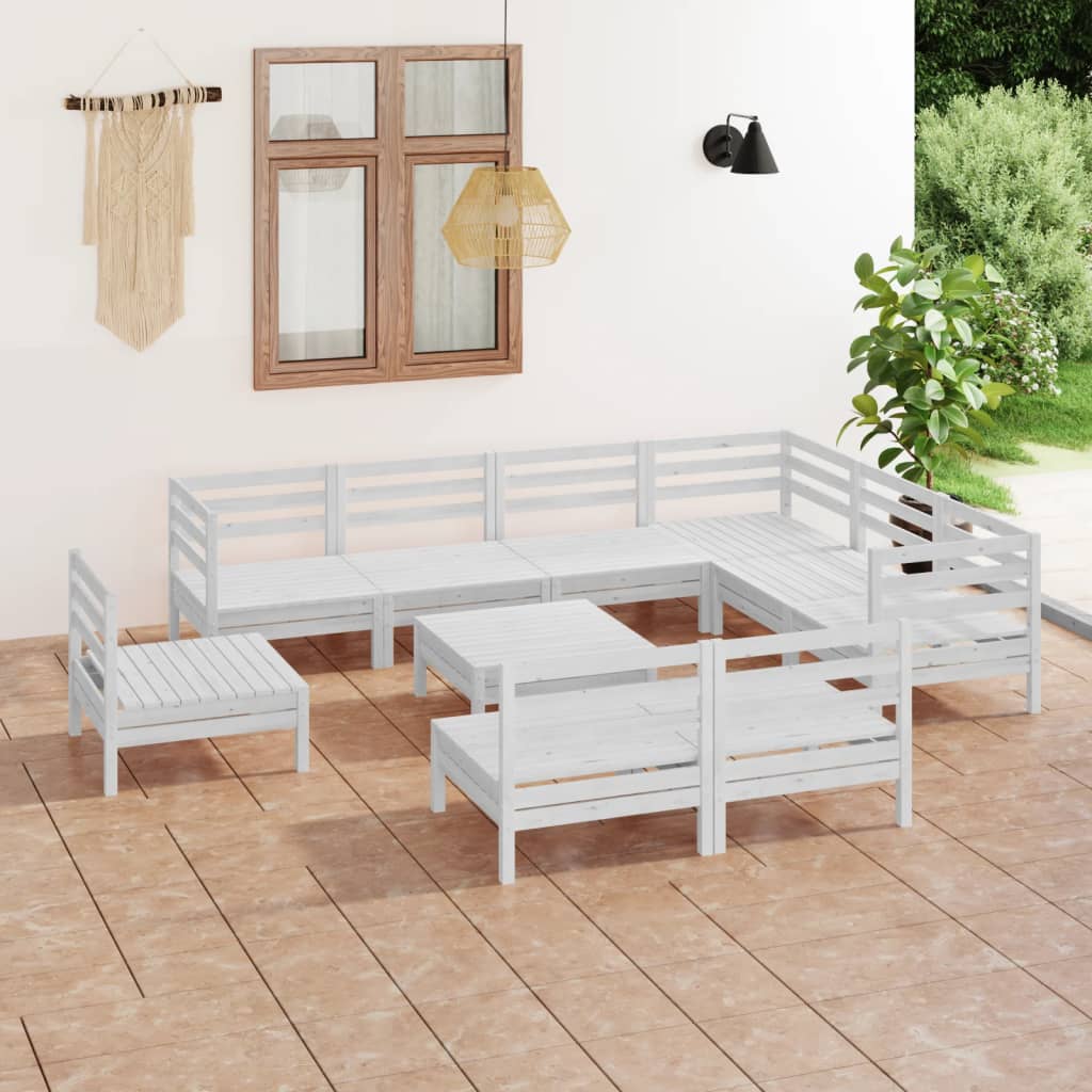 Set Salotto da Giardino 10 pz in Legno Massello di Pino Bianco 3083060