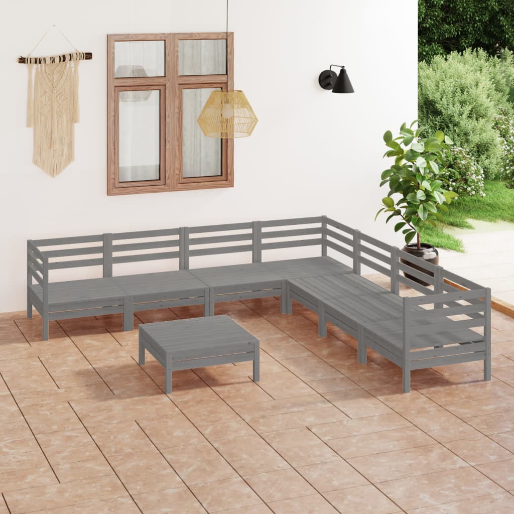 Set Divani da Giardino 8 pz in Legno Massello di Pino Grigio  cod mxl 38060