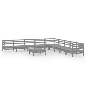 Set Salotto da Giardino 10 pz in Legno Massello di Pino Grigio 3083121