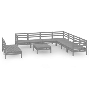 Set Divani da Giardino 10 pz in Legno Massello di Pino Grigio  cod mxl 36681