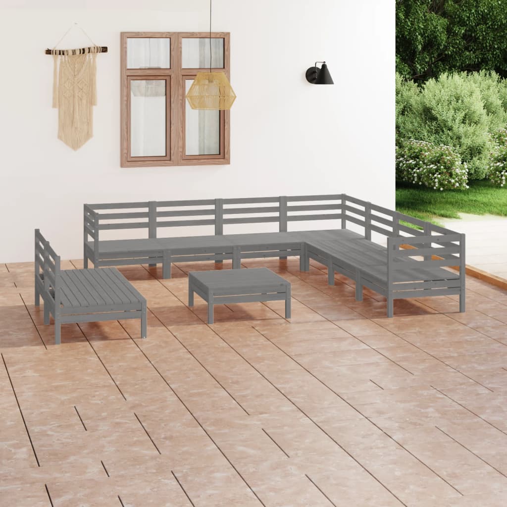 Set Divani da Giardino 10 pz in Legno Massello di Pino Grigio  cod mxl 36681