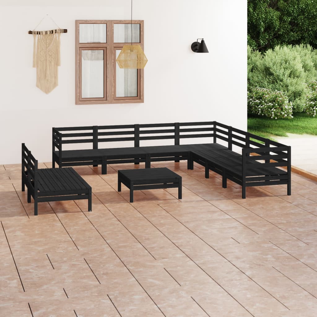 Set Salotto da Giardino 10 pz in Legno Massello di Pino Nero 3083133