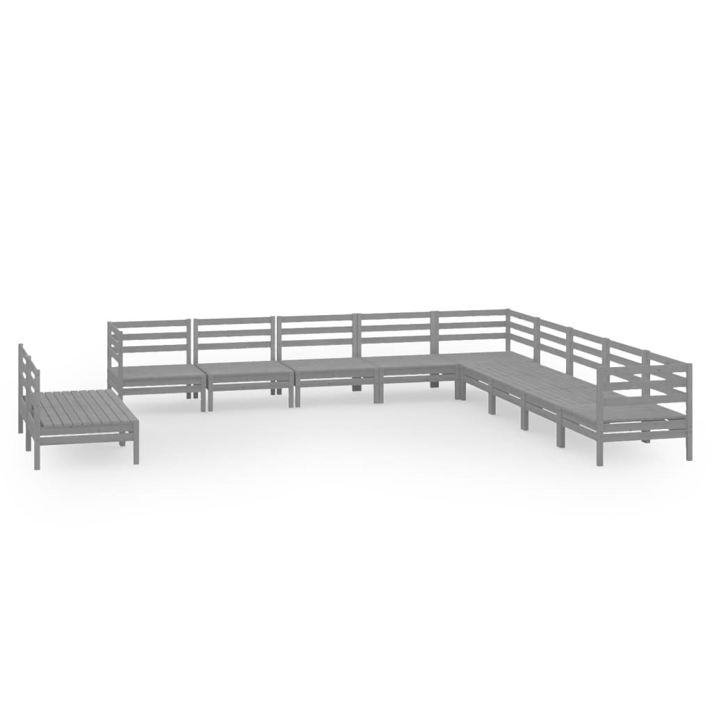 Set Salotto da Giardino 11 pz in Legno Massello di Pino Grigio 3083146