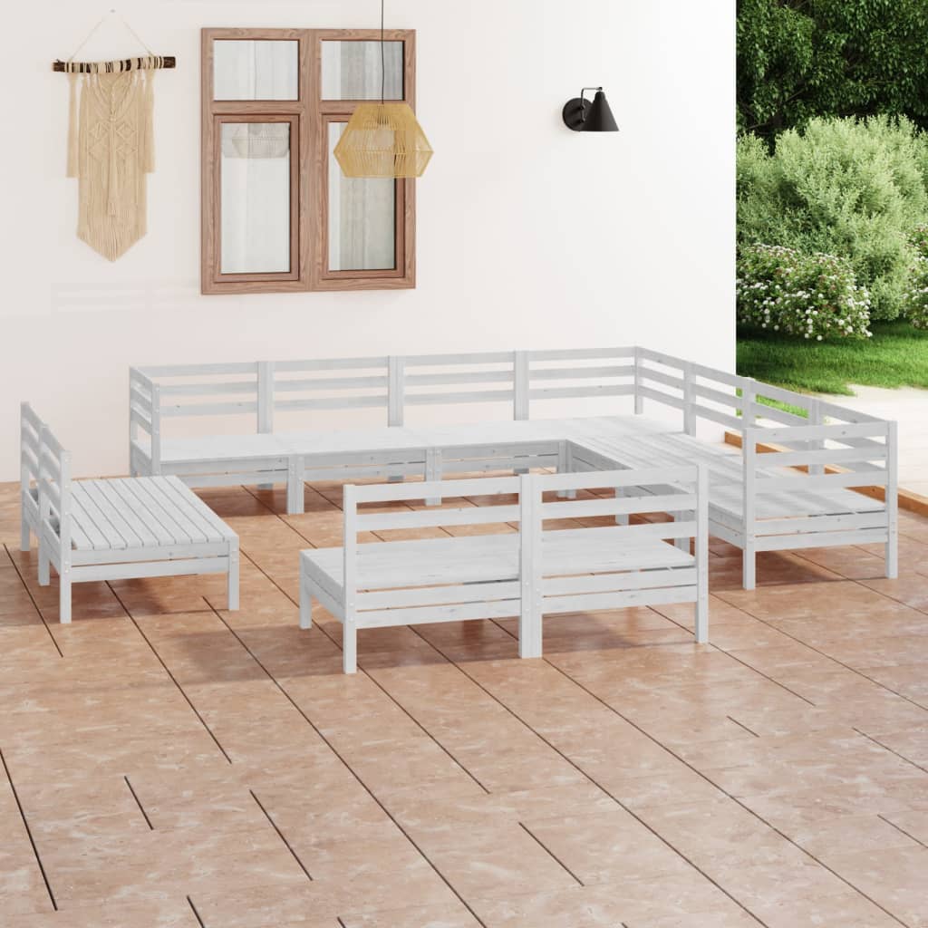 Set Salotto da Giardino 11 pz in Legno Massello di Pino Bianco 3083155