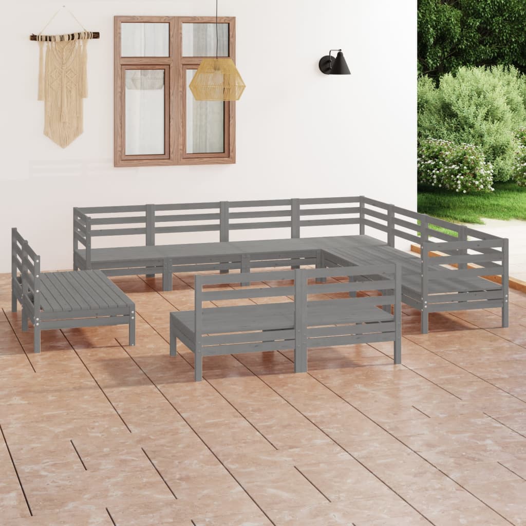 Set Salotto da Giardino 11 pz in Legno Massello di Pino Grigio 3083156