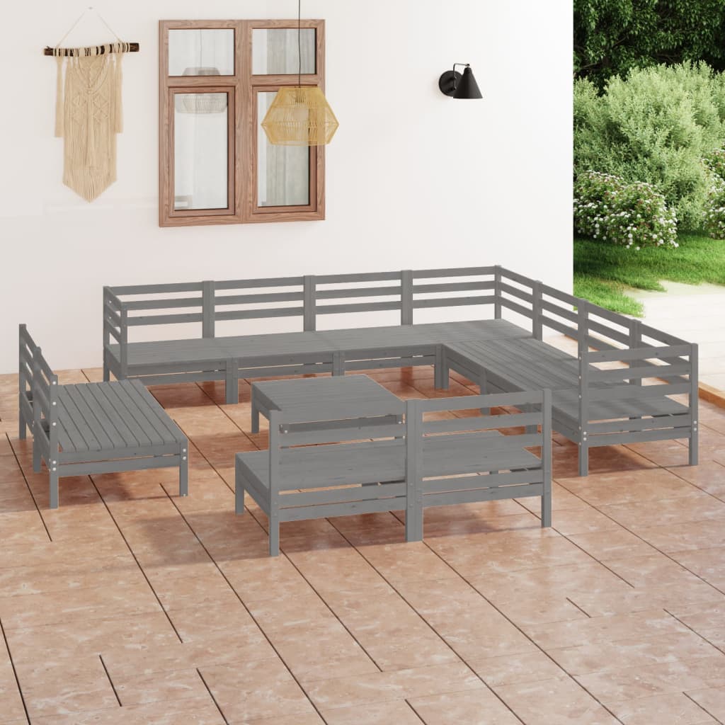 Set Divani da Giardino 12 pz in Legno Massello di Pino Grigio  cod mxl 38045