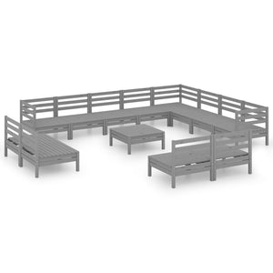 Set Divani da Giardino 13 pz in Legno Massello di Pino Grigio cod mxl 36697