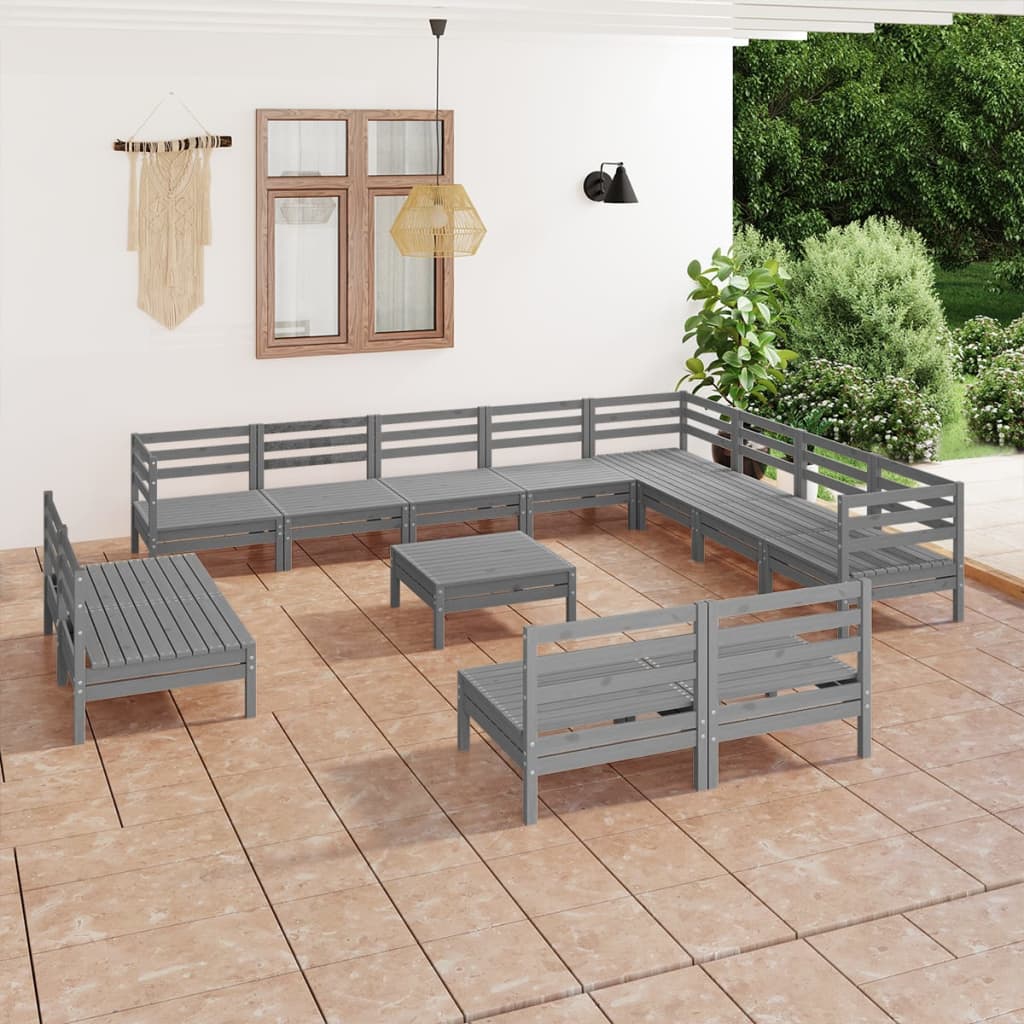 Set Divani da Giardino 13 pz in Legno Massello di Pino Grigio cod mxl 36697