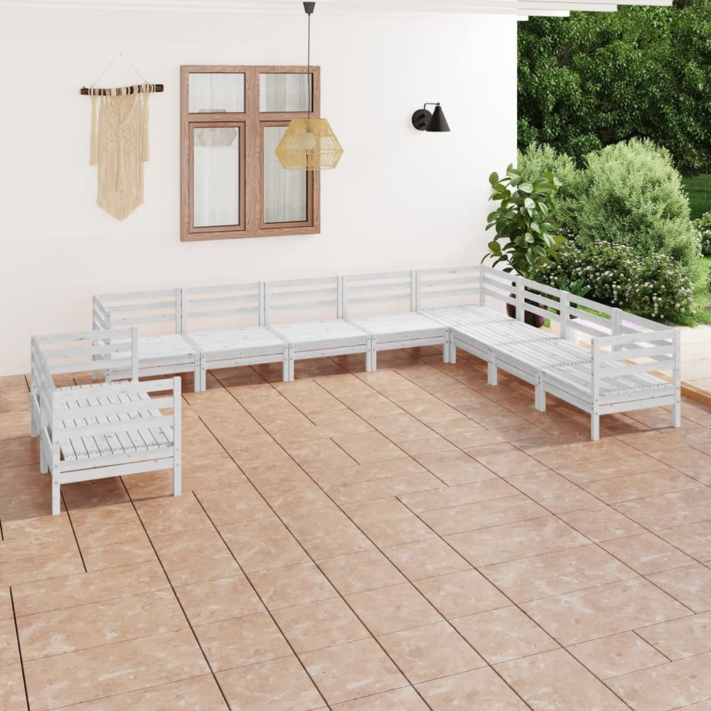 Set Salotto da Giardino 10 pz in Legno Massello di Pino Bianco 3083195