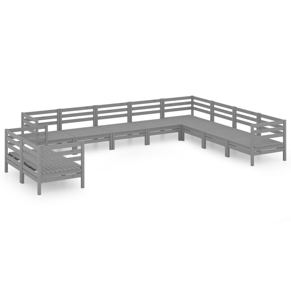 Set Salotto da Giardino 10 pz in Legno Massello di Pino Grigio 3083196