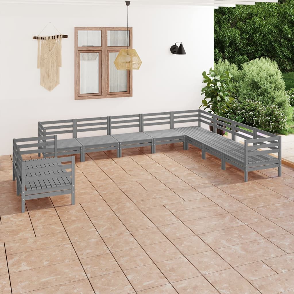 Set Salotto da Giardino 10 pz in Legno Massello di Pino Grigio 3083196