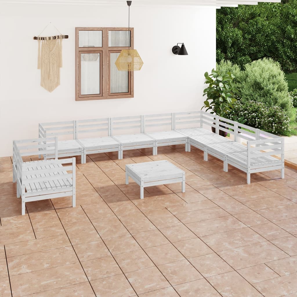 Set Divani da Giardino 11 pz Bianco in Legno Massello di Pino cod mxl 36721