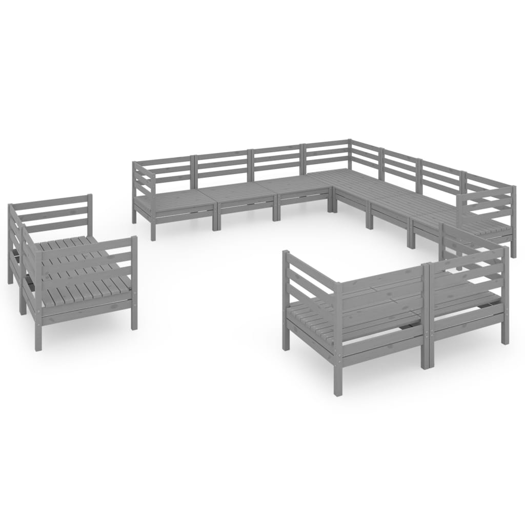 Set Salotto da Giardino 11 pz in Legno Massello di Pino Grigio 3083216