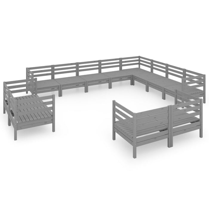 Set Salotto da Giardino 12 pz in Legno Massello di Pino Grigio 3083226