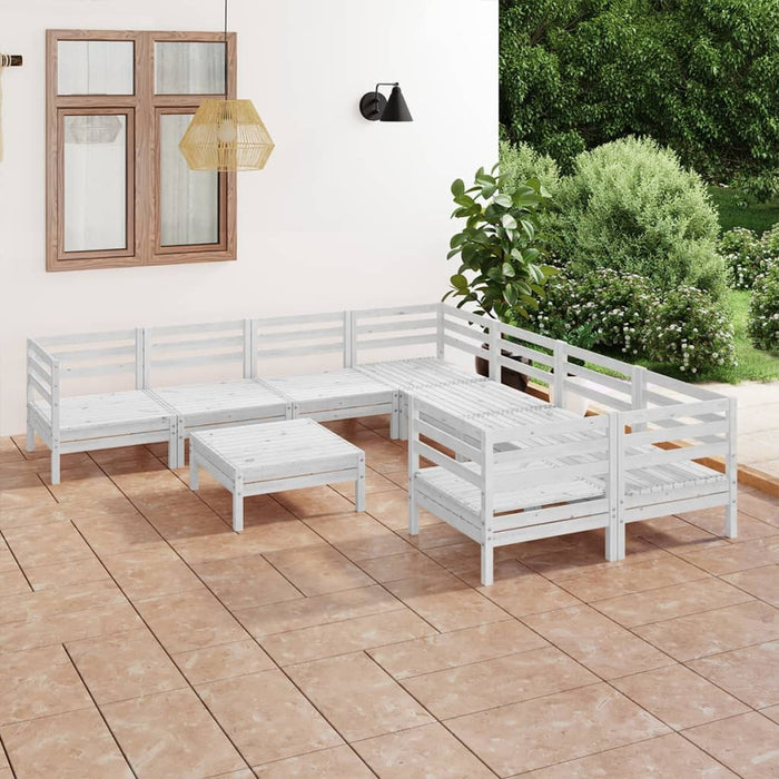 Set Divani da Giardino 9 pz Bianco in Legno Massello di Pino cod mxl 40827