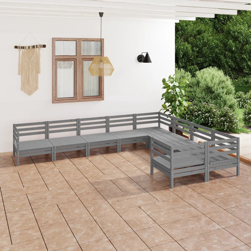 Set Salotto da Giardino 9 pz Grigio in Legno Massello di Pino 3083256