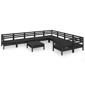 Set Divani da Giardino 10 pz Nero in Legno Massello di Pino cod mxl 40828