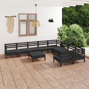 Set Divani da Giardino 10 pz Nero in Legno Massello di Pino cod mxl 40828