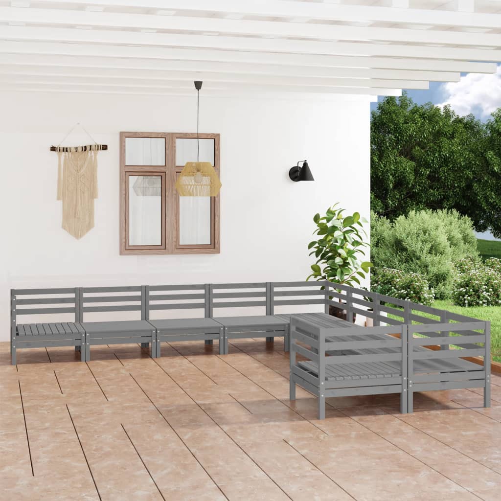 Set Salotto da Giardino 10 pz Grigio in Legno Massello di Pino 3083276