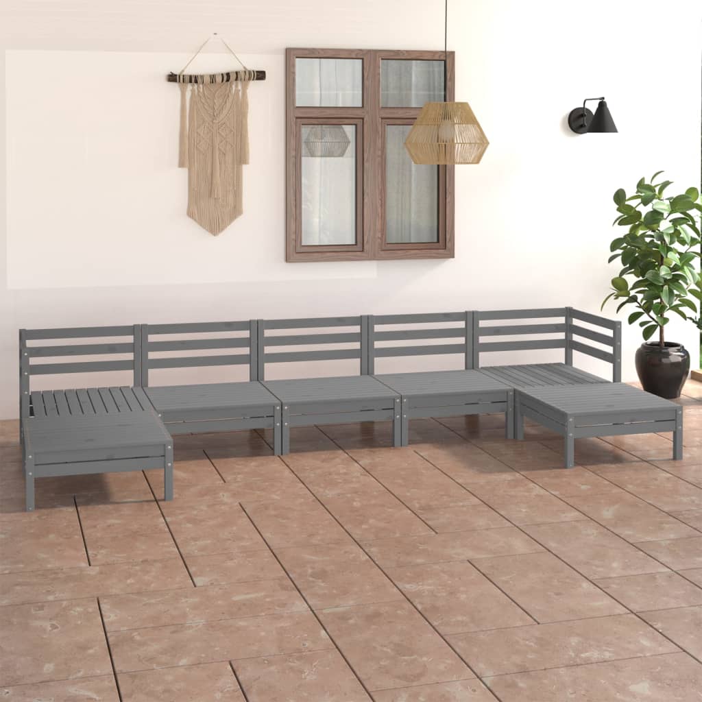 Set Salotto da Giardino 7 pz in Legno Massello di Pino Grigio 3083346