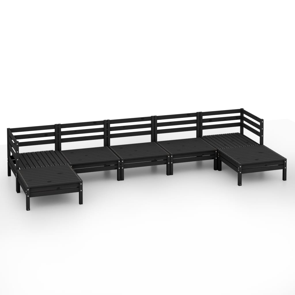 Set Divani da Giardino 7 pz Nero in Legno Massello di Pino cod mxl 40848