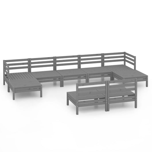 Set Salotto da Giardino 9 pz in Legno Massello di Pino Grigio 3083356