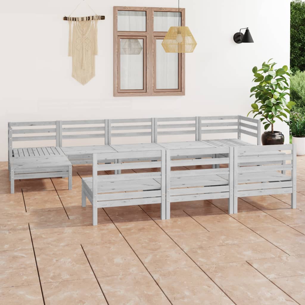 Set Divani da Giardino 10 pz Bianco in Legno Massello di Pino cod mxl 40847