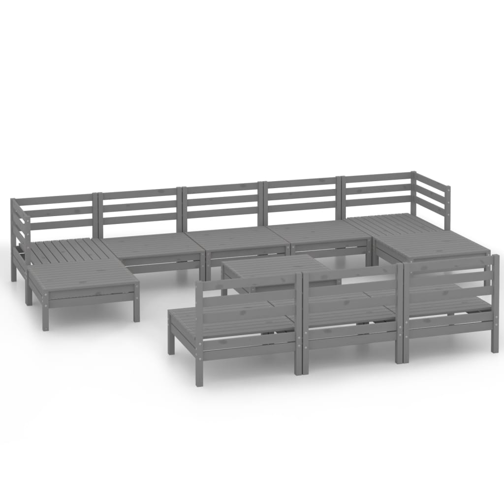 Set Divani da Giardino 11 pz Grigio in Legno Massello di Pino cod mxl 38048