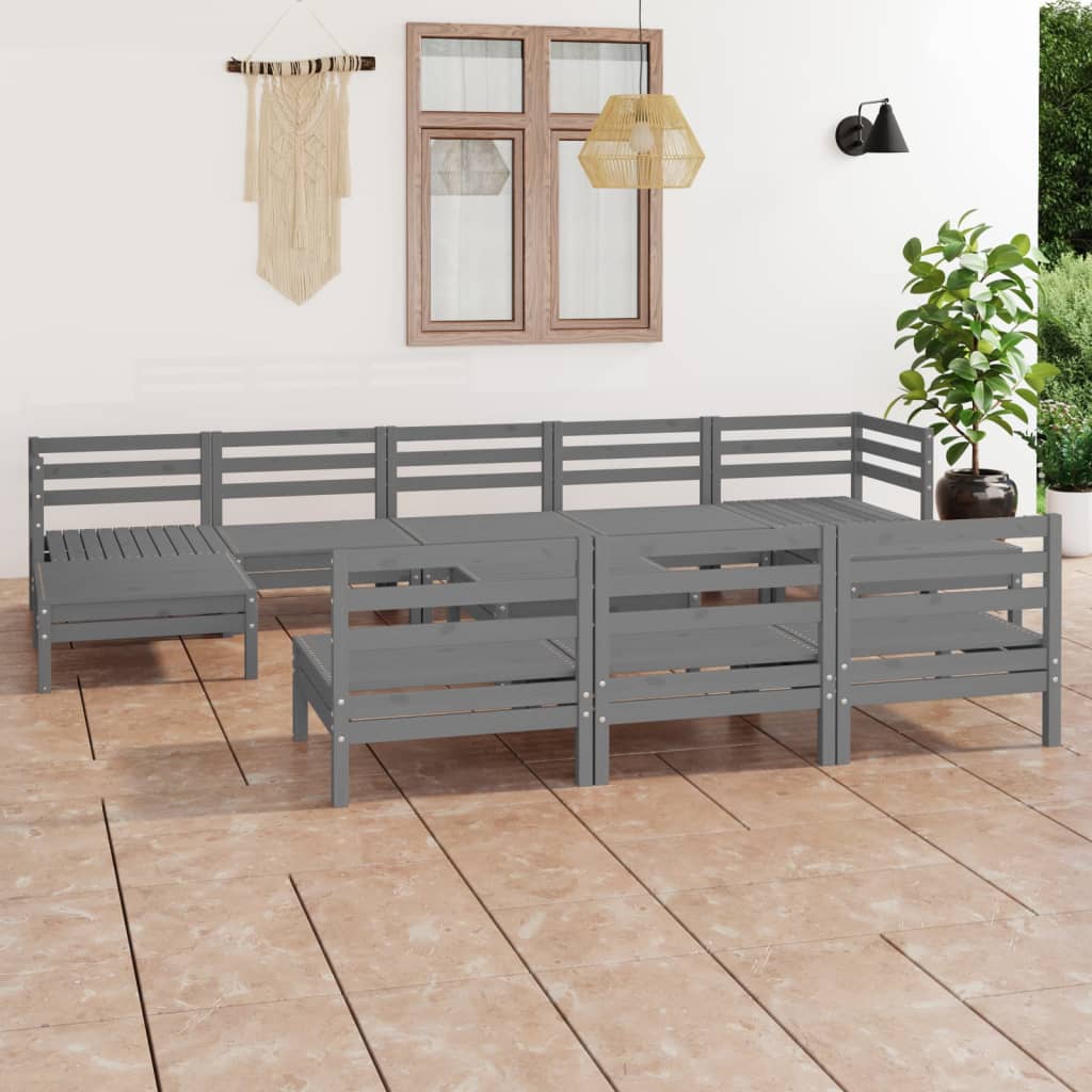 Set Divani da Giardino 11 pz Grigio in Legno Massello di Pino cod mxl 38048