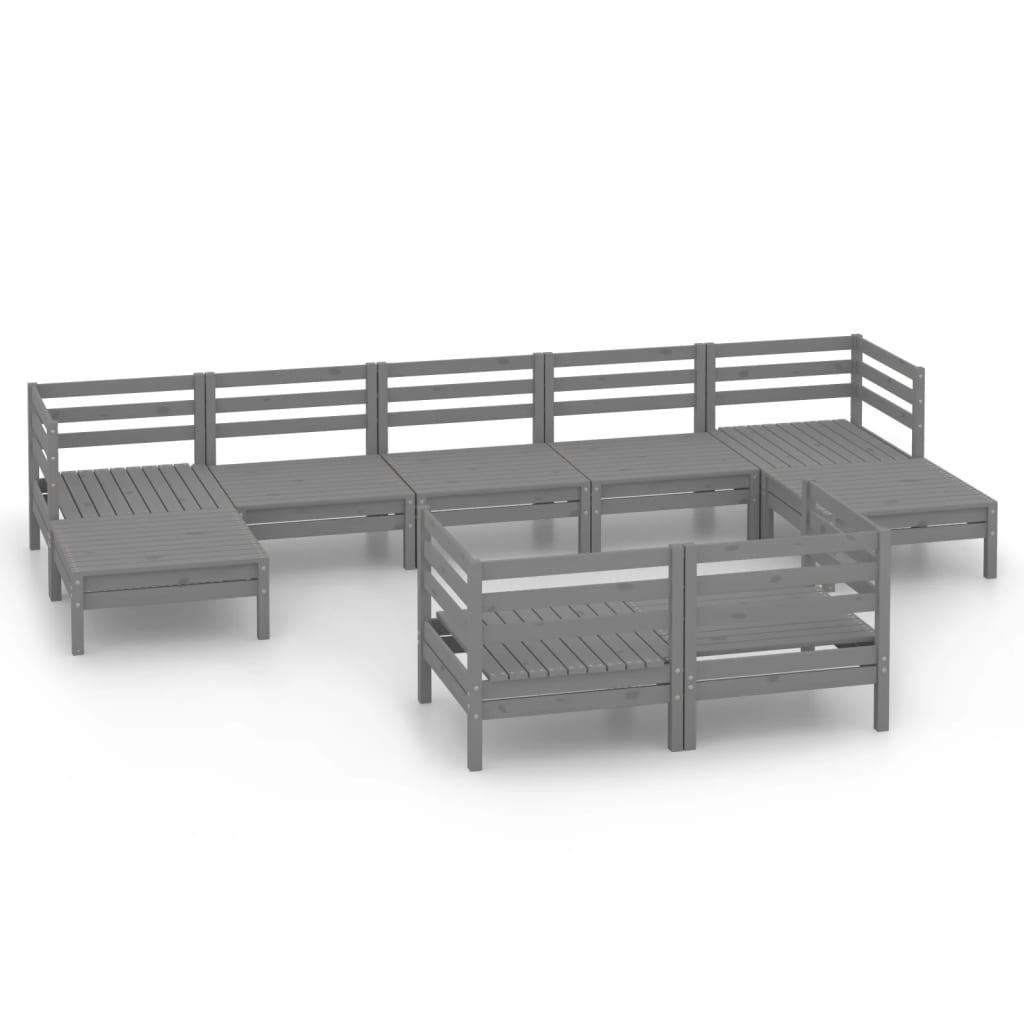 Set Salotto da Giardino 9 pz Grigio in Legno Massello di Pino 3083376