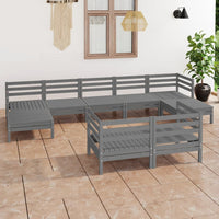 Set Salotto da Giardino 9 pz Grigio in Legno Massello di Pino 3083376