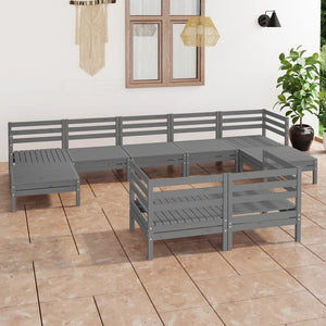 Set Salotto da Giardino 9 pz Grigio in Legno Massello di Pino 3083376