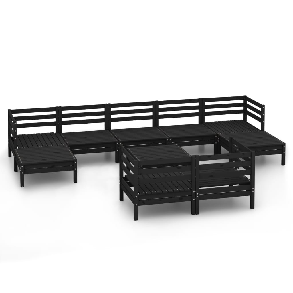 Set Divani da Giardino 10 pz Nero in Legno Massello di Pino cod mxl 36798