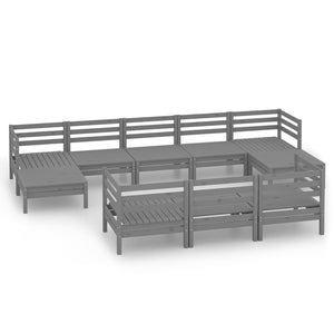 Set Divani da Giardino 10 pz Grigio in Legno Massello di Pino cod mxl 41828