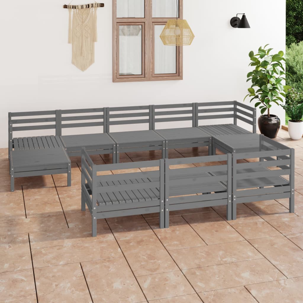 Set Divani da Giardino 10 pz Grigio in Legno Massello di Pino cod mxl 41828