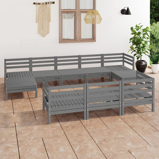 Set Salotto da Giardino 10 pz Grigio in Legno Massello di Pino 3083386