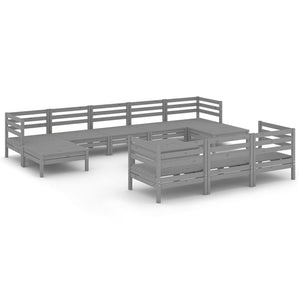 Set Divani da Giardino 11 pz Grigio in Legno Massello di Pino cod mxl 38061